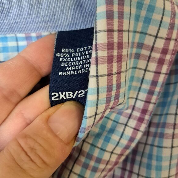 Chaps Easy Care blue short sleeve button down shirt size 2 XB / 2TF - Picture 3 of 5